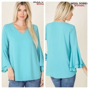 Zenana Outfitters Ash Mint Bell Sleeve Top Large. NEW